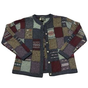Vintage Eddie Bauer Deer Bay Patchwork Knit Cardigan